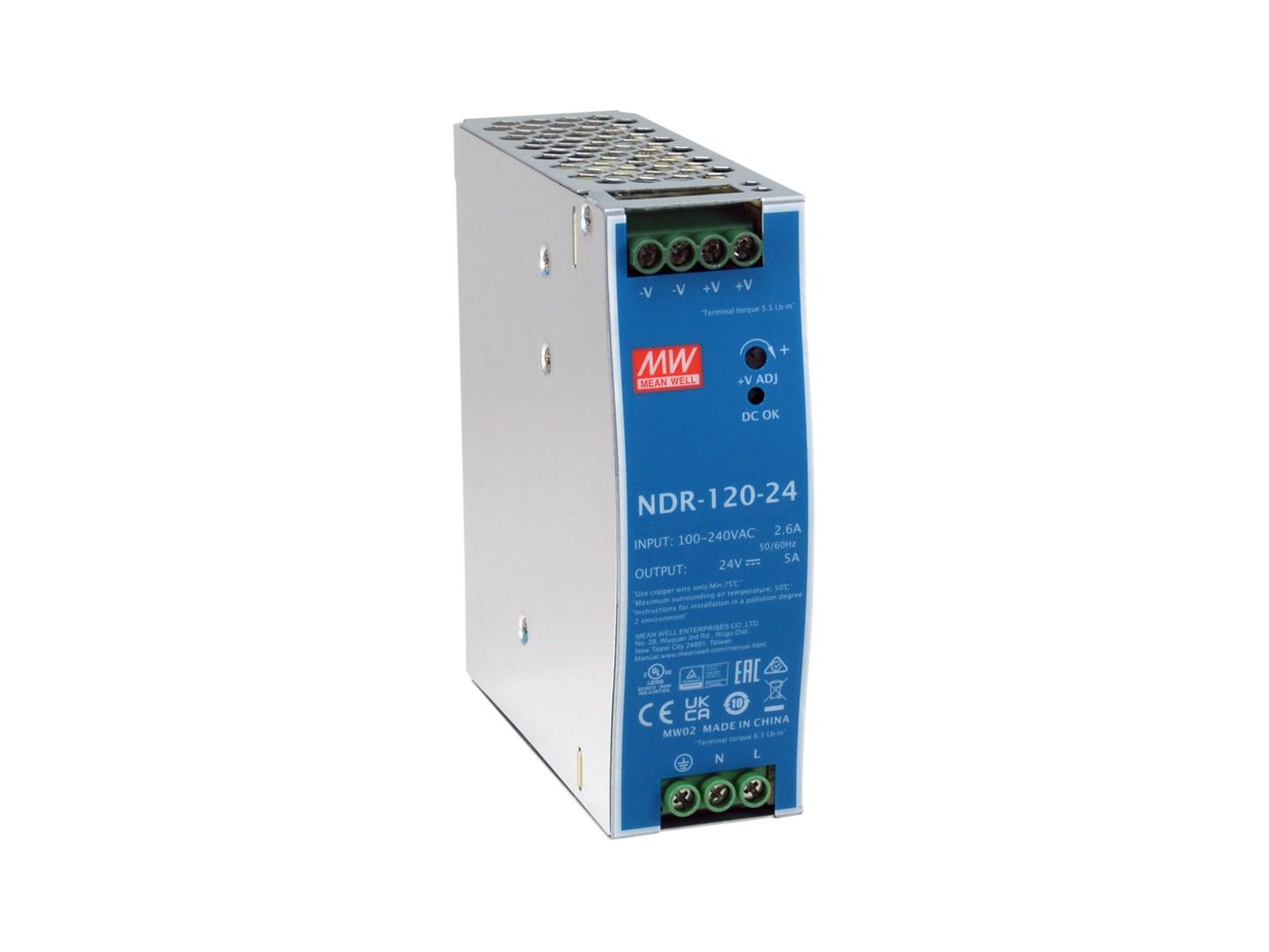Industriel 24 V DC strømforsyning, 120 W, DIN-skinne, -20 - +70 °C billede