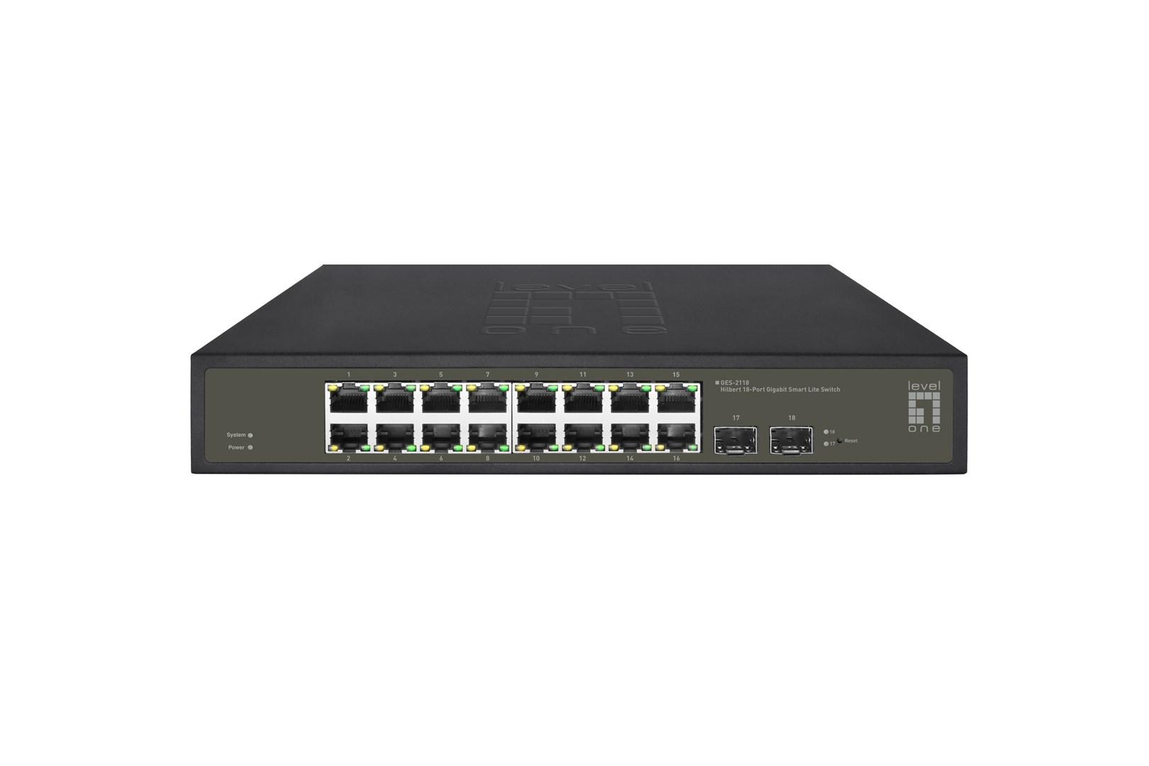 LevelOne Hilbert GES-2118 - 18-ports Gigabit Smart Lite switch, 16x RJ45 + 2x SFP billede
