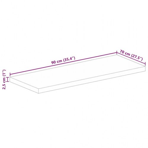 Bordplade i massivt mangotræ 90 x 70 x 2,5 cm - rektangulær