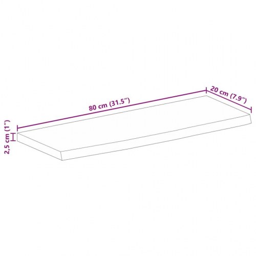Bordplade i massivt mangotræ 80 x 20 x 2,5 cm med naturlig kant