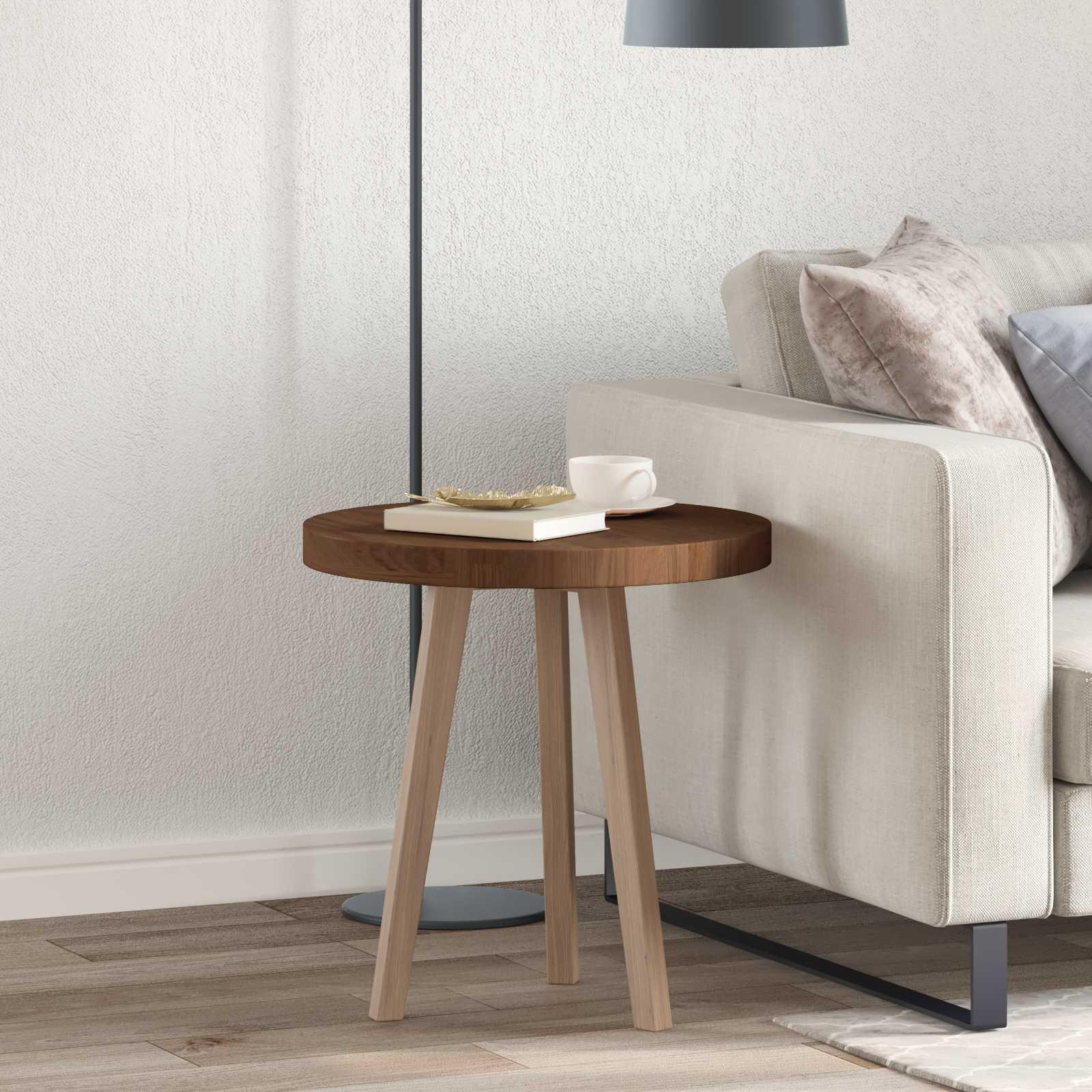 Bordplade Mørkebrun Ø 50 x 4 cm Solid egetræ billede