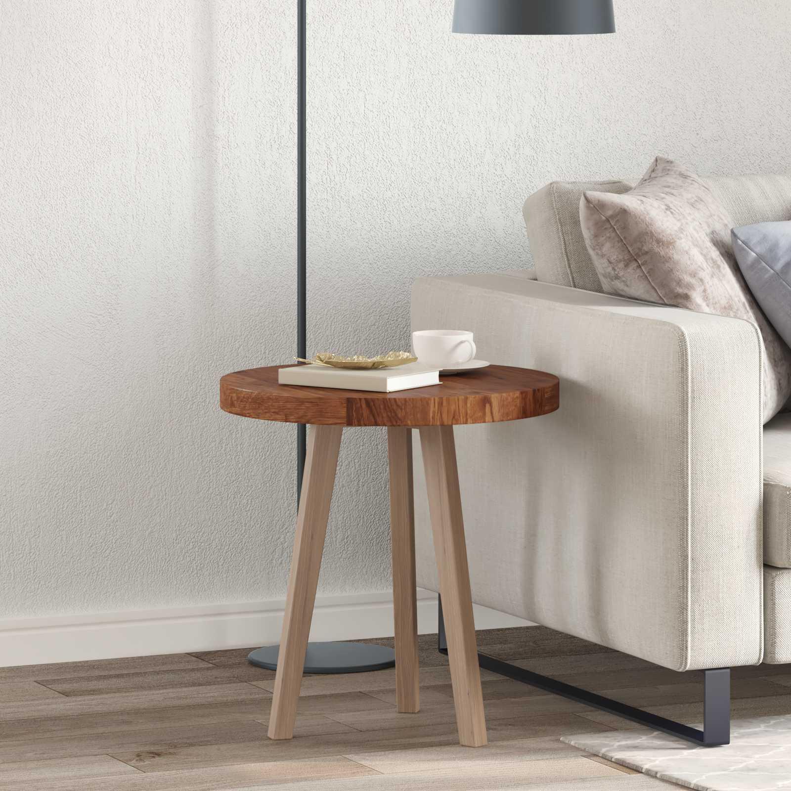 Bordplade Lysebrun Ø 50 x 4 cm Solid egetræ billede