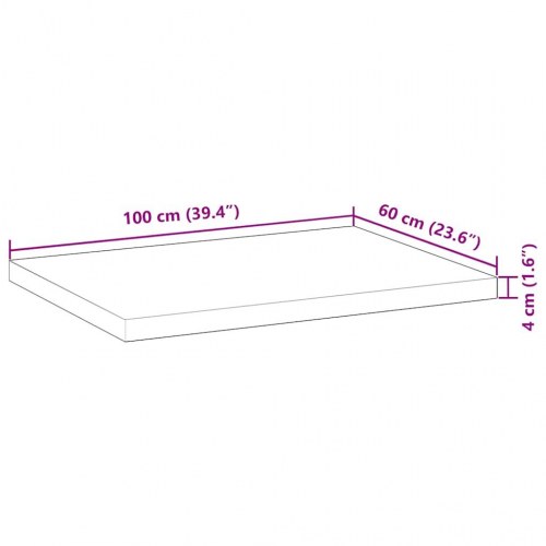 Bordplade 100 × 60 × 4 cm - rektangulær i massivt akacietræ