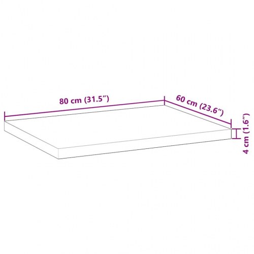 Bordplade 80 × 60 × 4 cm - rektangulær i massivt akacietræ