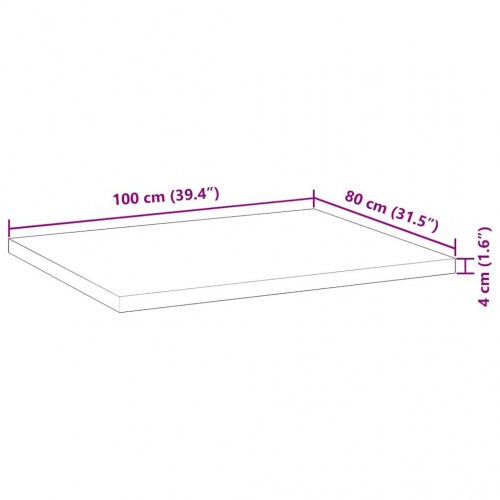 Bordplade 100 × 80 × 4 cm - rektangulær i massivt akacietræ