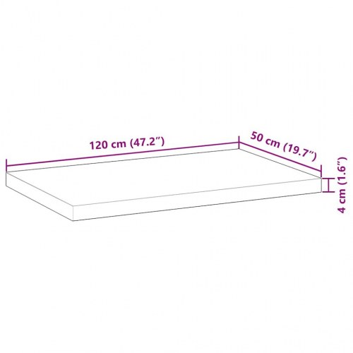 Bordplade i massivt akacietræ 120 x 50 x 4 cm - rektangulær