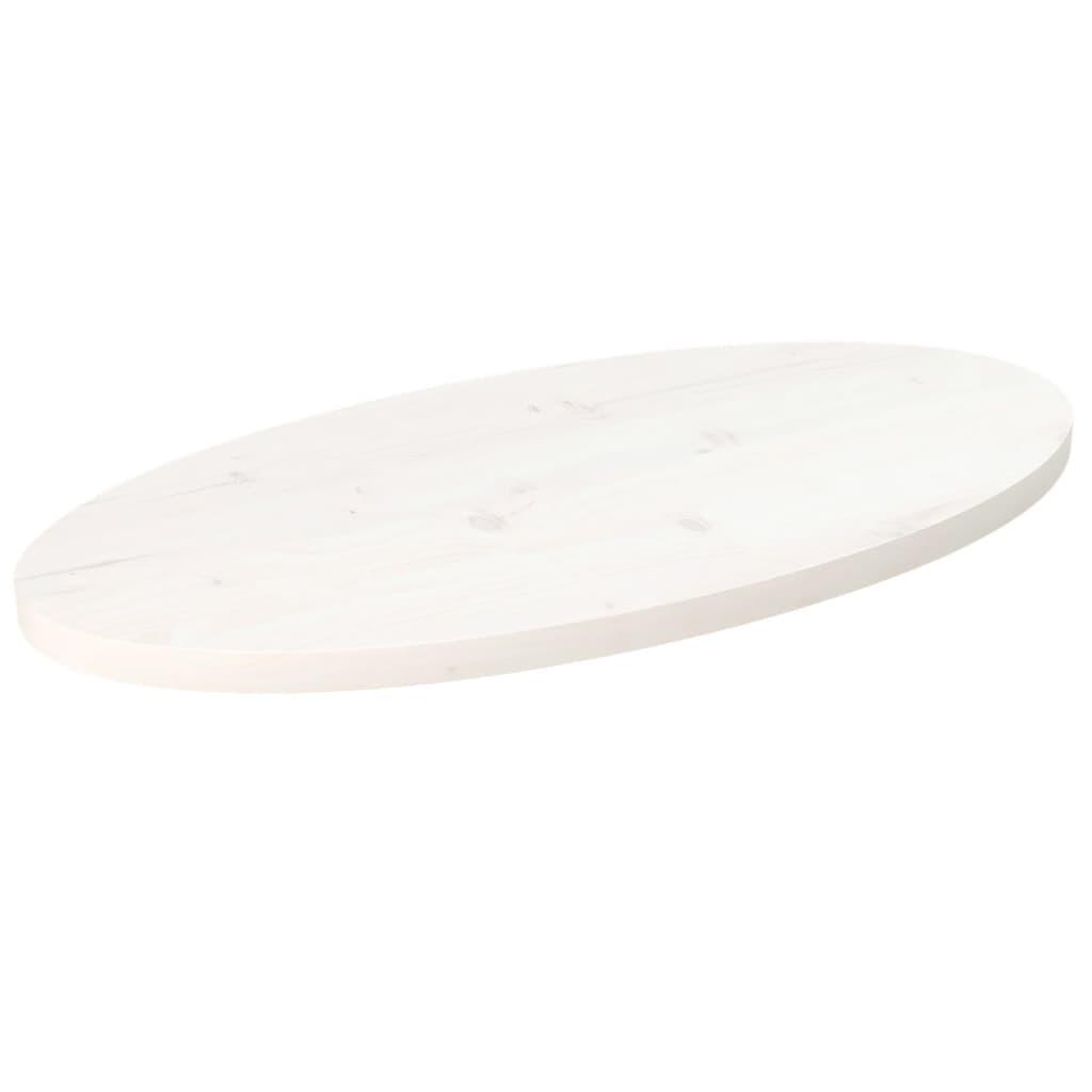 Bordplade 80x40x2,5 cm oval massivt fyrretræ hvid billede
