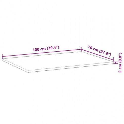 Bordplade 100 × 70 × 2 cm - rektangulær i massivt akacietræ