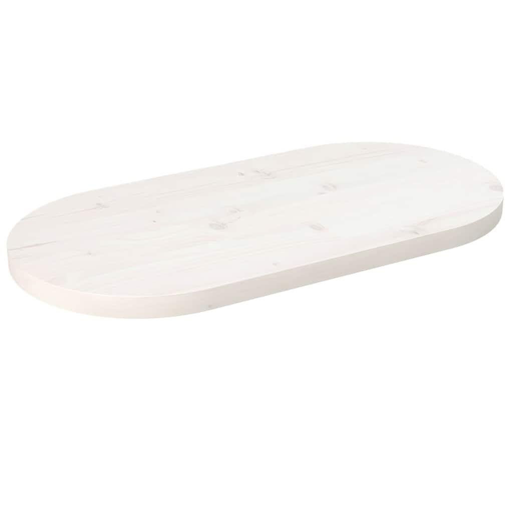 Bordplade 80x40x2,5 cm oval massivt fyrretræ hvid billede