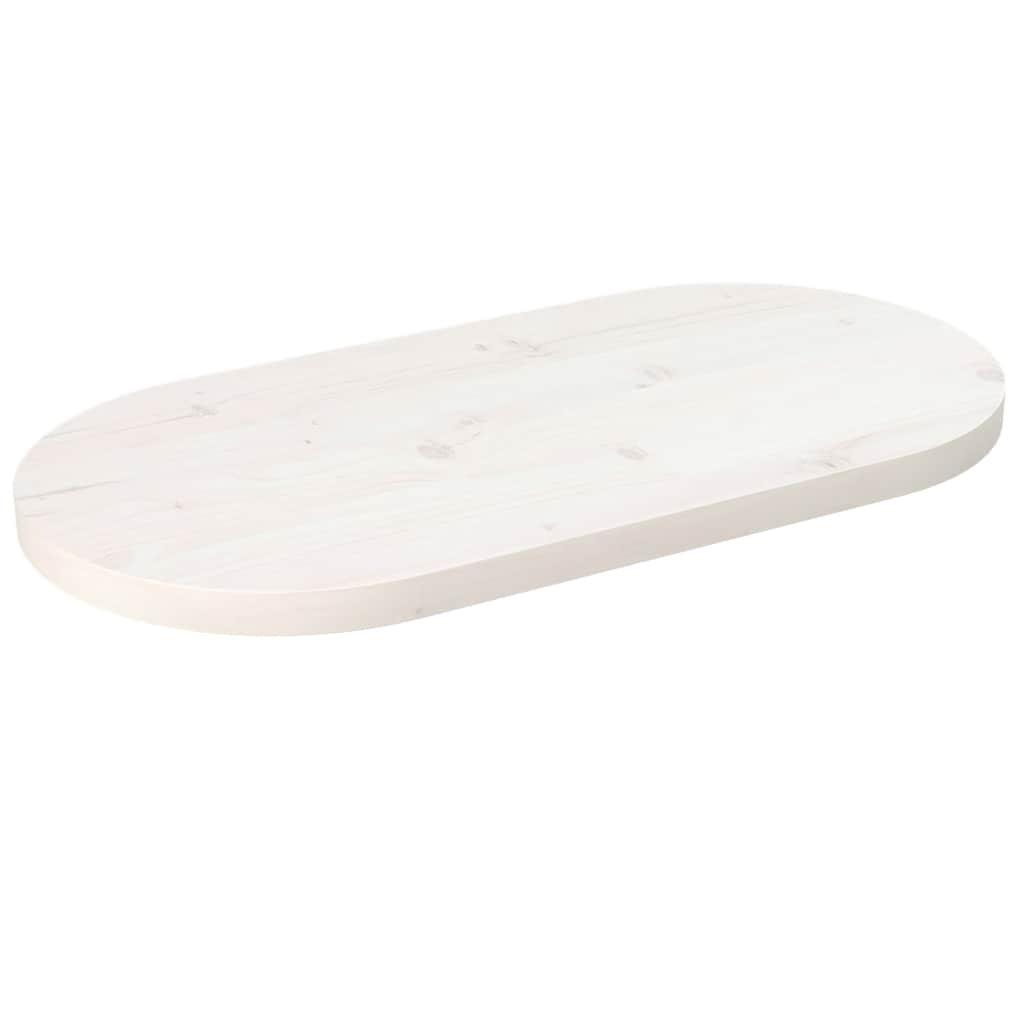 Bordplade 60x30x2,5 cm oval massivt fyrretræ hvid billede