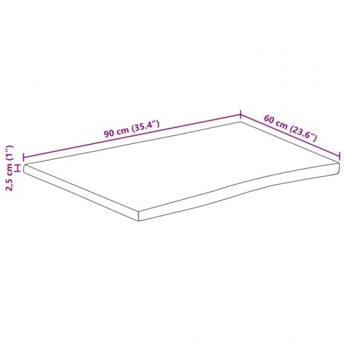 Bordplade i massivt mangotræ 90 x 60 x 2,5 cm - naturlig kant