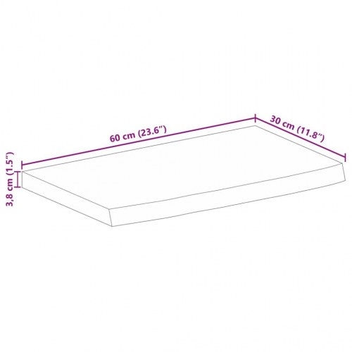 Bordplade i massivt mangotræ med naturlig kant - 60 x 30 x 3,8 cm