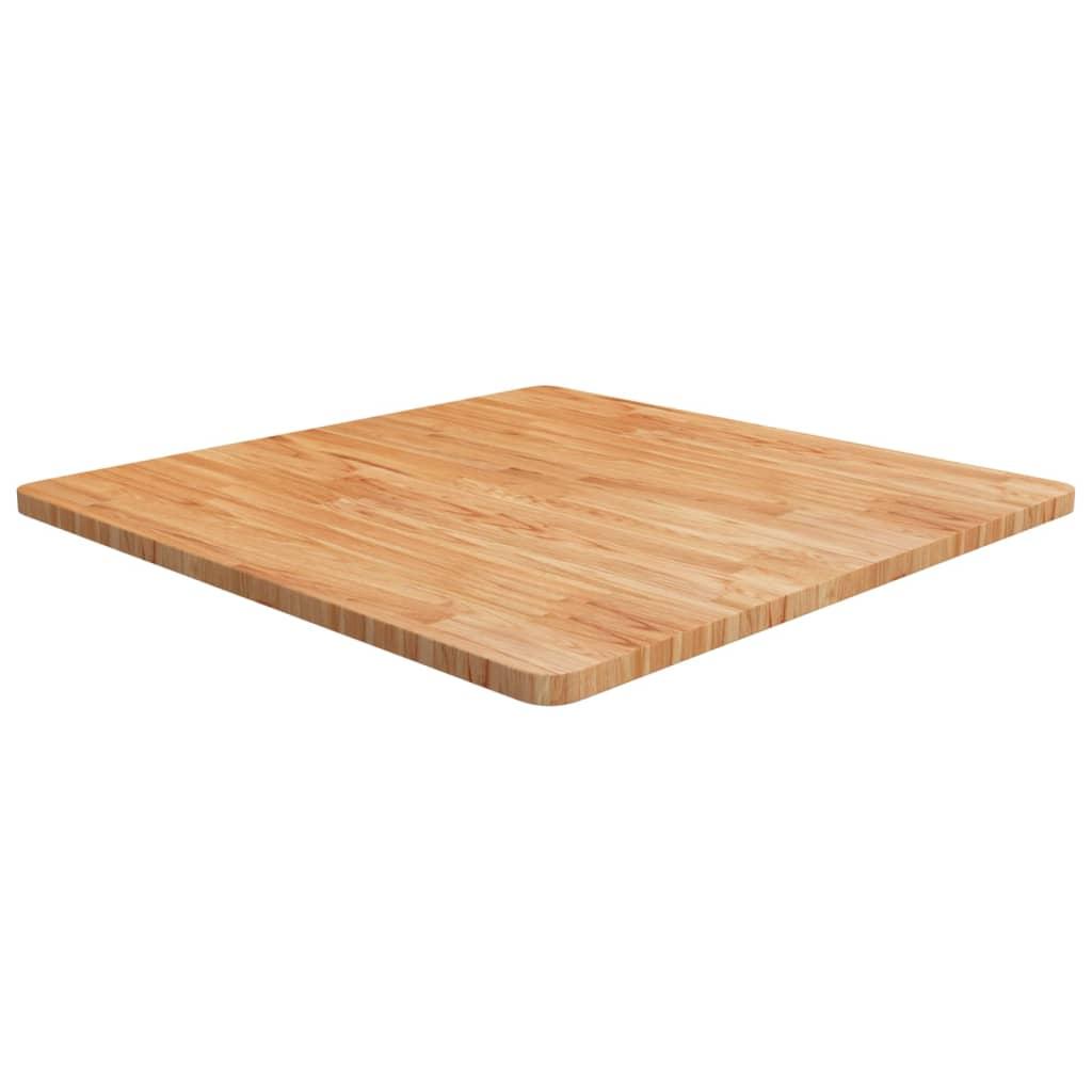 Firkantet bordplade 80x80x2,5 cm behandlet massivt eg lysebrun billede