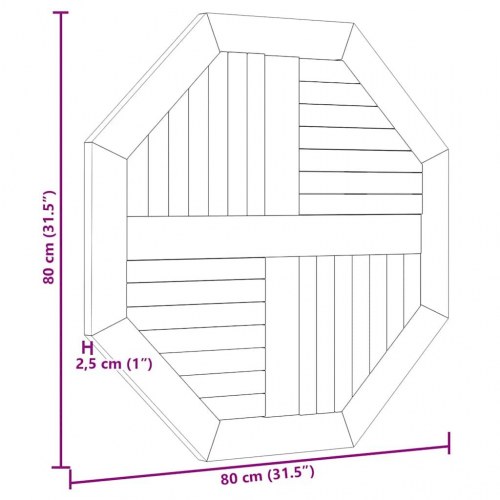 Bordplade 80x80x2,5 cm ottekantet massivt teaktræ