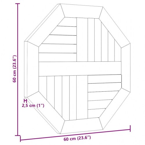 Bordplade 60x60x2,5 cm ottekantet massivt teaktræ