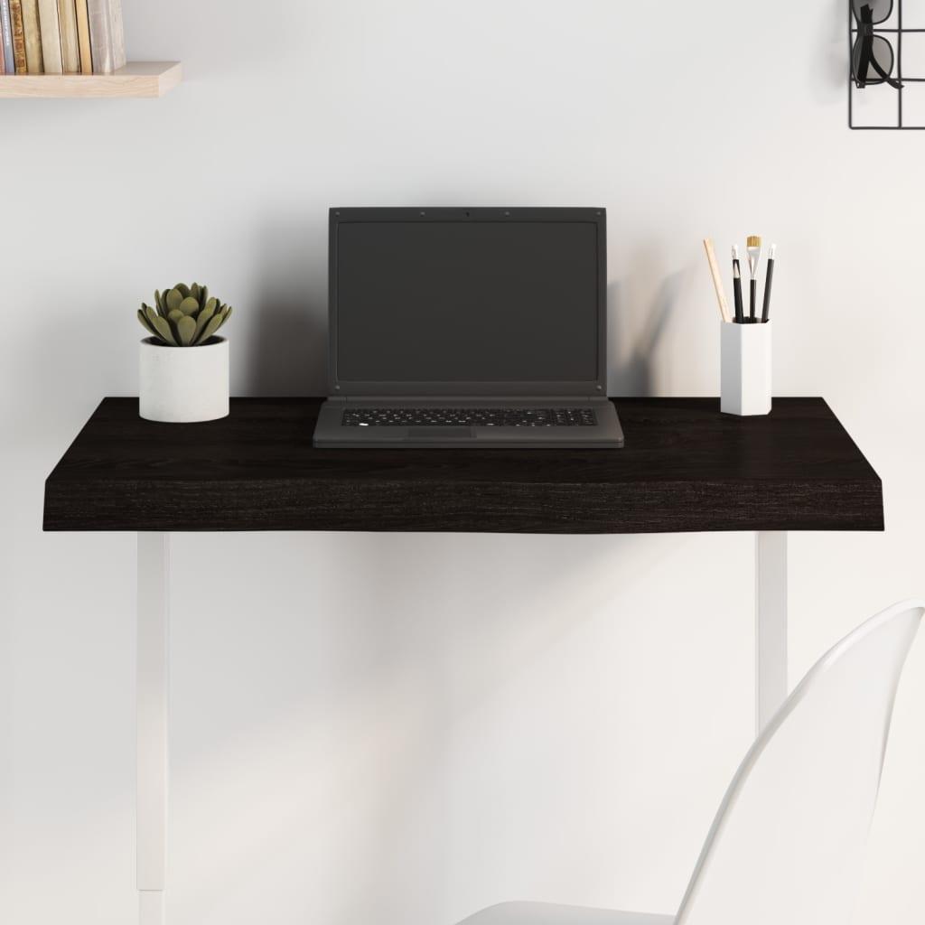 Bordplade 80x50x(2-6) cm behandlet massivt egetræ mørkebrun billede