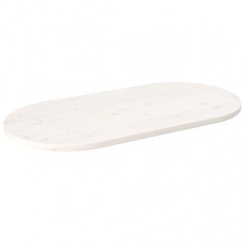 Oval bordplade 90×45×2,5 cm i massivt fyrretræ - hvid