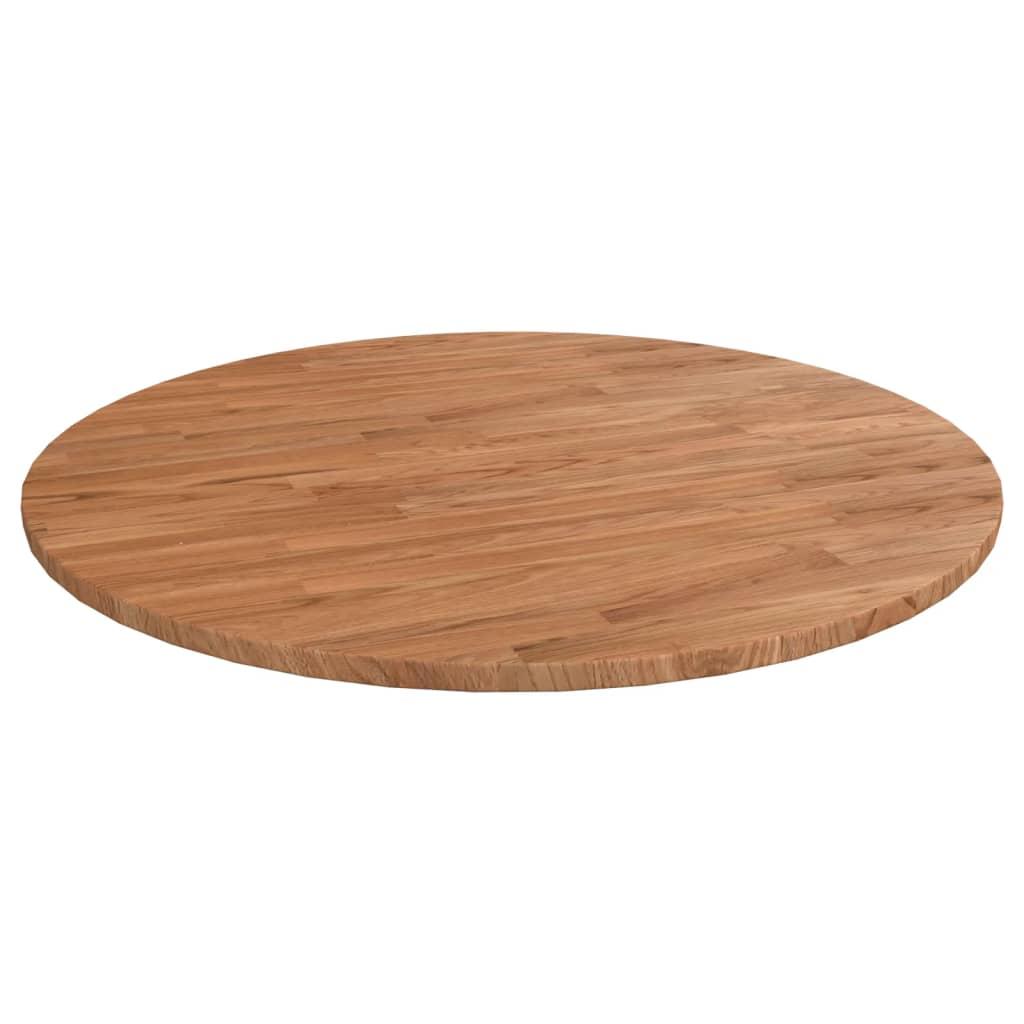 Rund bordplade Ø70x1,5 cm behandlet massivt egetræ lysebrun billede