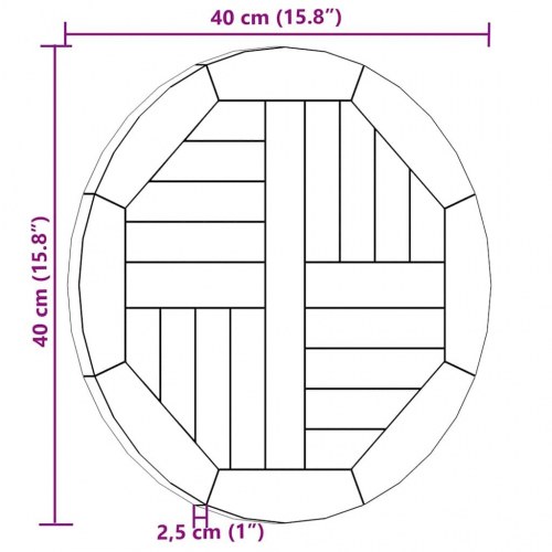 Bordplade 2,5 cm 40 cm rund massivt teaktræ