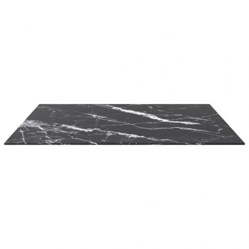 Bordplade 80×80 cm i hærdet glas - marmordesign, sort, 6 mm