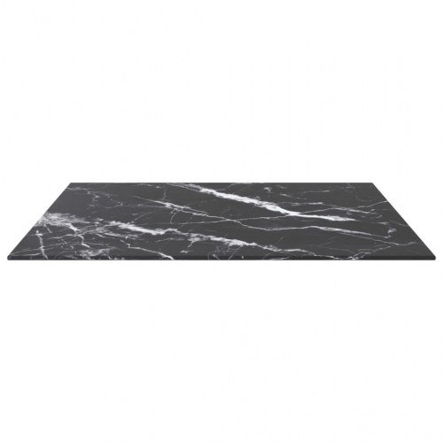 Bordplade 70×70 cm i hærdet glas - sort marmordesign, 6 mm