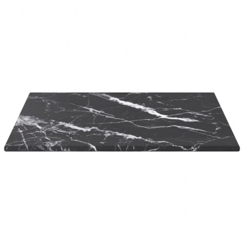 Bordplade 30×30 cm - hærdet glas 6 mm med sort marmordesign