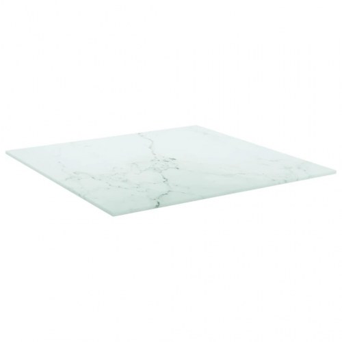 Bordplade 50×50 cm i hærdet glas - marmordesign, hvid, 6 mm