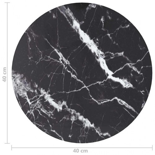 Rund bordplade Ø40 x 0,8 cm i hærdet glas - sort marmordesign