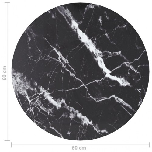 Rund bordplade Ø60 x 0,8 cm i hærdet glas - sort marmordesign