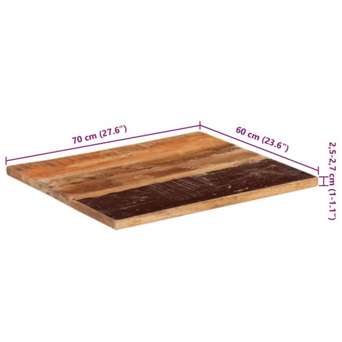 Bordplade 60×70 cm - rektangulær i massivt genbrugstræ, 25-27 mm