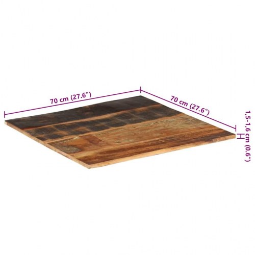 Firkantet bordplade 70 × 70 cm - massivt genbrugstræ, 15-16 mm