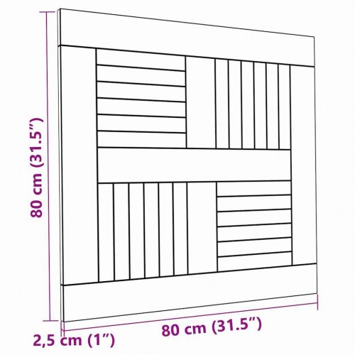 Bordplade 80x80x2,5 cm firkantet massivt teaktræ