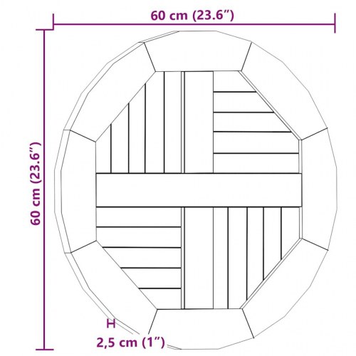 Rund bordplade 2,5 cm 60 cm massivt teaktræ