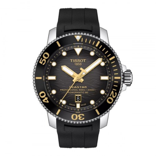 Tissot Seastar Powermatic 80 herreur 46 mm - sort/guld, silikonerem