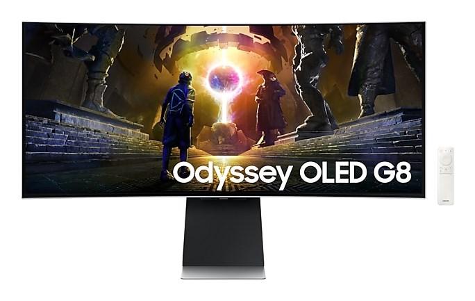 Samsung Odyssey OLED G8 LS34DG850S - 34" buet gaming-skærm, 3440 × 1440, 175 Hz - Sølv