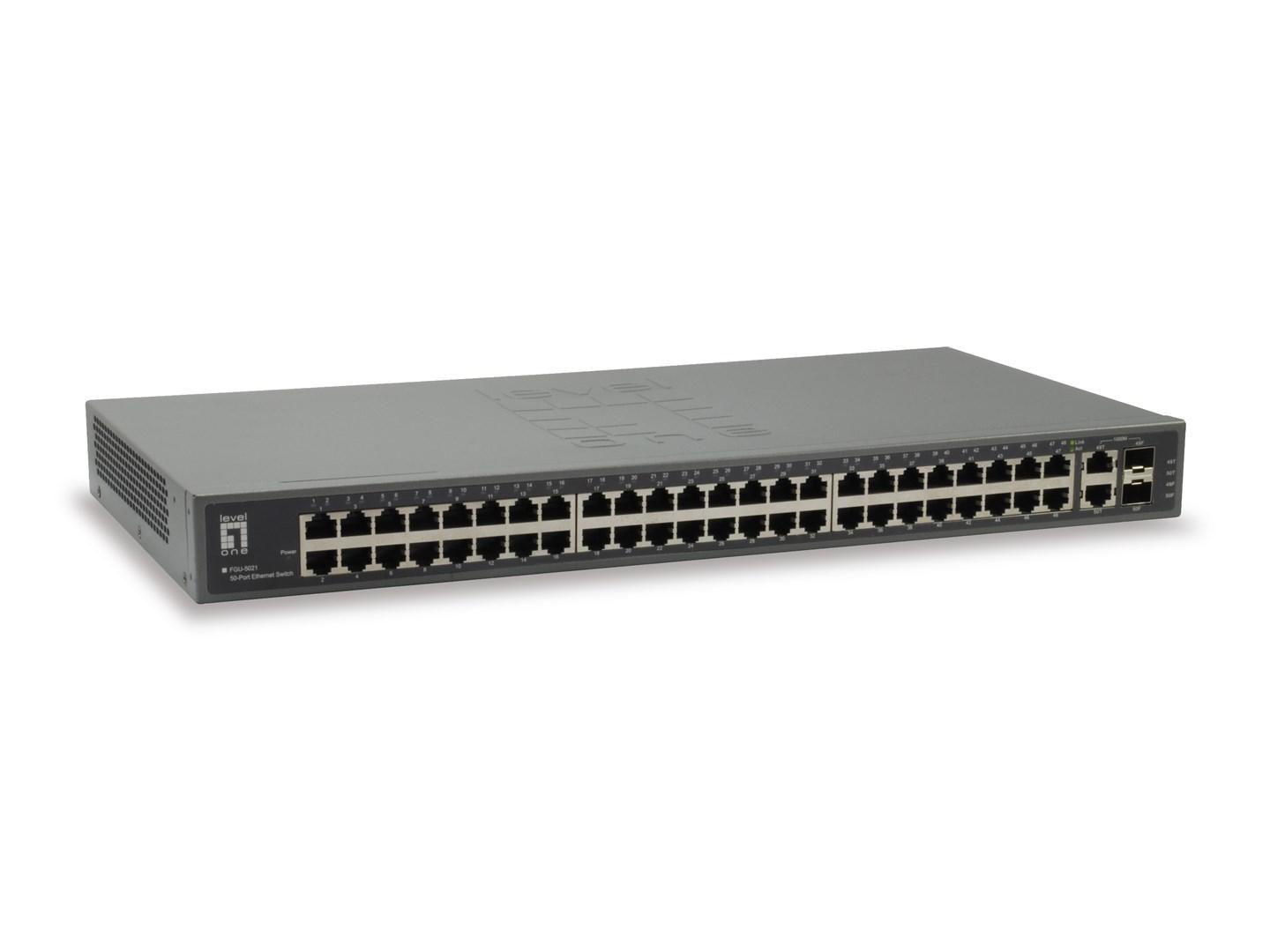 LevelOne 50-port Fast Ethernet-switch med 2 x Gigabit SFP/RJ45 combo