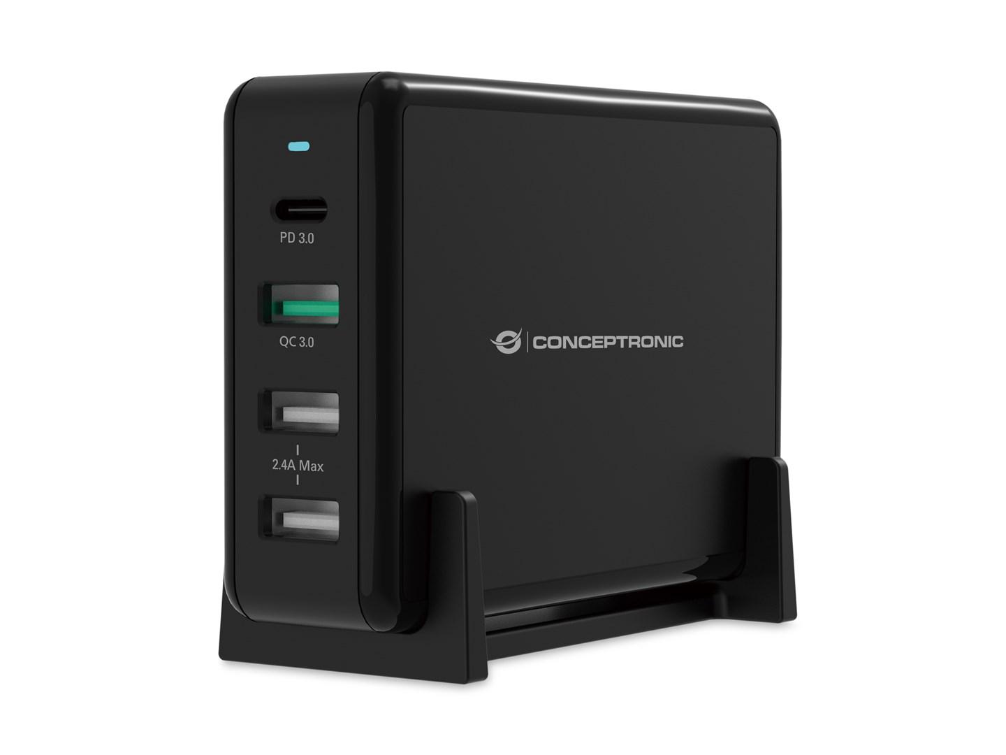 Conceptronic OZUL 4‑ports 65 W USB PD skrivebordsoplader