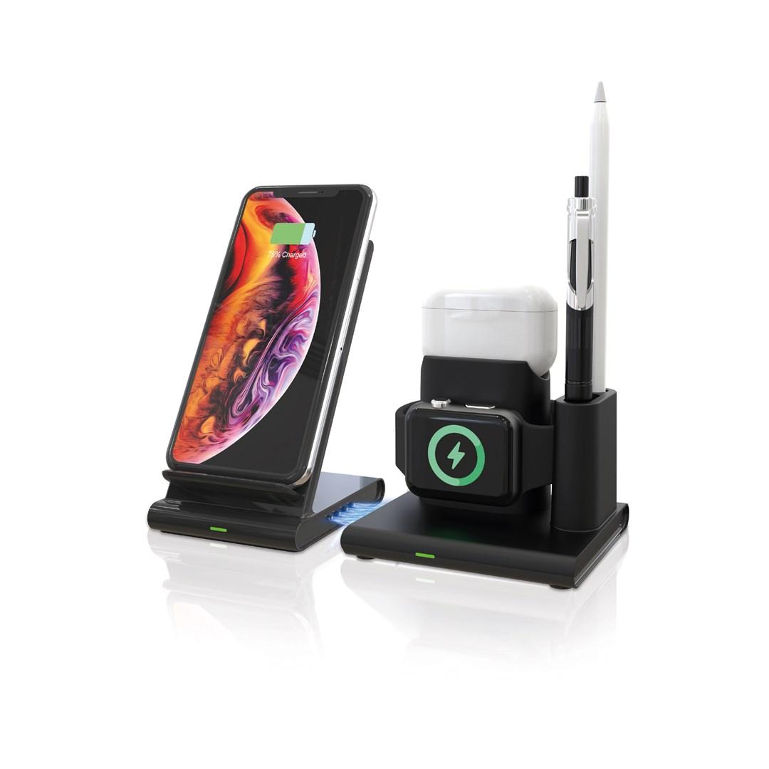 ChargeAIR Connect 3-i-1 trådløs opladerstation - sort, USB/Qi til smartphone, smartwatch og tablet (indendørs)
