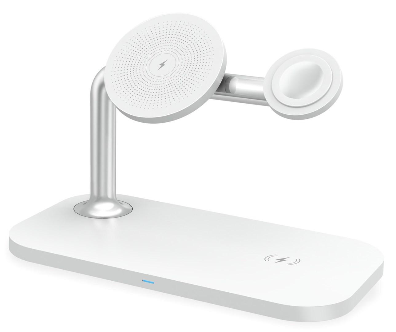 Trådløs 3-i-1 oplader med MagSafe - til smartphone, smartwatch og hovedtelefoner - hvid, USB-C, 15 W