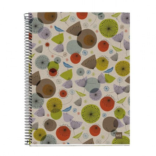 A4 spiralnotesbog med kvadreret papir - 120 ark, flerfarvet blomstermotiv