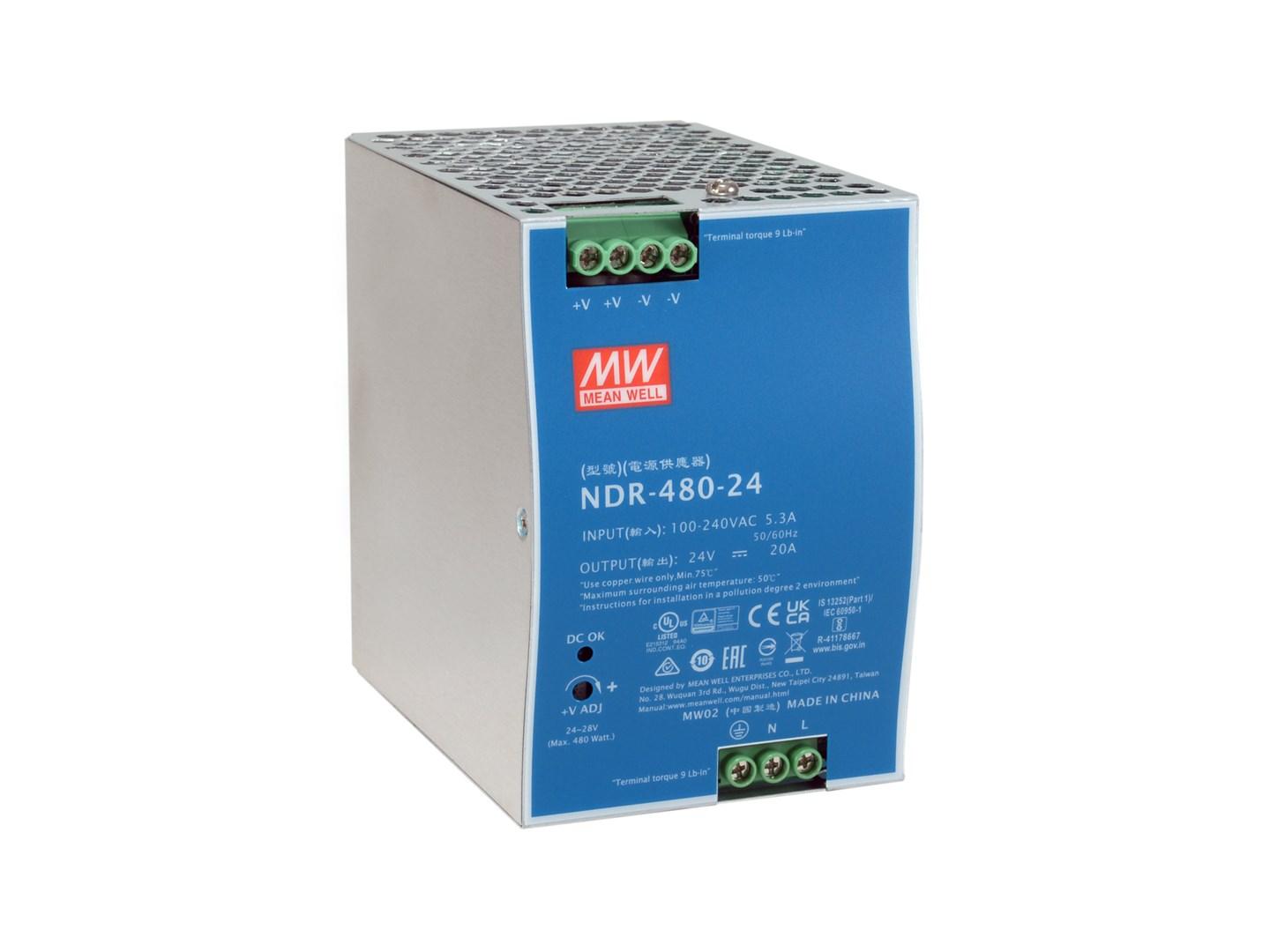 Industriel DIN-skinne strømforsyning 24 V DC, 480 W, -20 til +70 °C