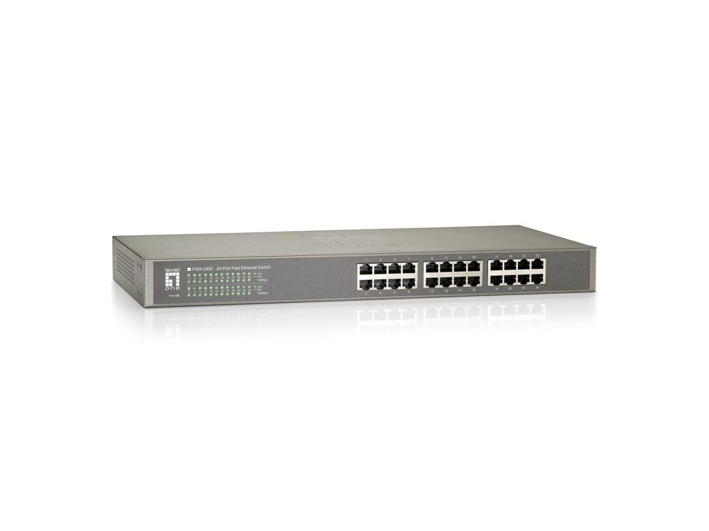 LevelOne 24‑port Fast Ethernet-switch (10/100) - unmanaged, rackmonterbar