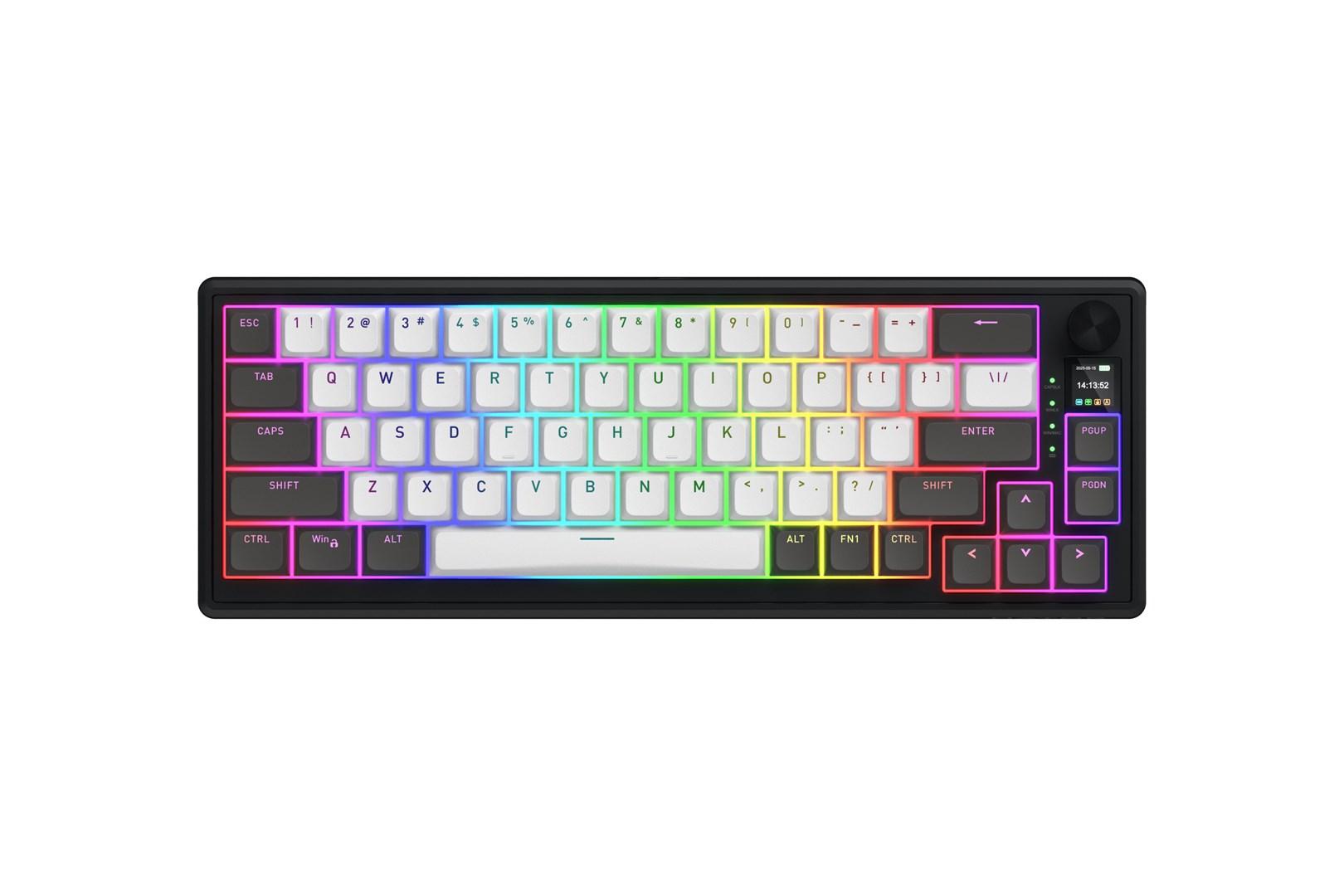HATOR Skyfall Pro Wireless 65 - mekanisk gaming-tastatur, USB/RF/Bluetooth, RGB, US ANSI - Sort/Grå