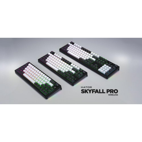 HATOR Skyfall Pro Wireless 65 - mekanisk gaming-tastatur, USB/RF/Bluetooth, RGB, US ANSI - Sort/Grå