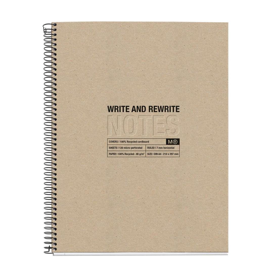 A4 notesbog med spiral - 120 ark, linjeret, beige hardcover