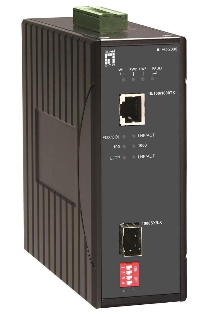 LevelOne IEC-2000 RJ45 til SFP Gigabit industrimediekonverter (-40 °C til 75 °C)