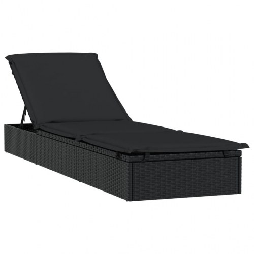 Liggestol 1 stk. med hynde 201x55x62 cm polyrattan sort (OUTLET A)