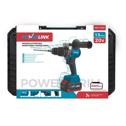 Extralink POWERLINK PWL-06 20V slagboremaskine/skruemaskine - 13 mm, 2×4 Ah, med sidehåndtag