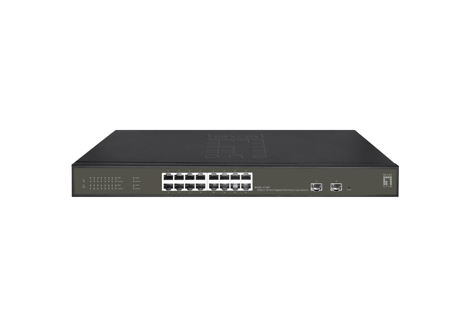 LevelOne GES-2118P Hilbert - 18-port Gigabit PoE Smart Lite switch, 16x PoE, 2x SFP, 230 W