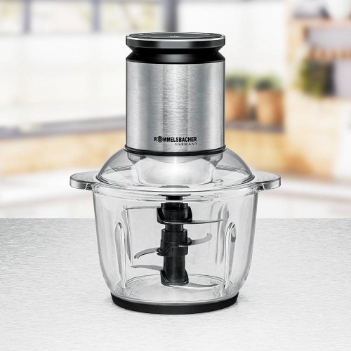 Rommelsbacher MZ 600 minihakker - 2 l glas-skål, 600 W, rustfrit stål/sort